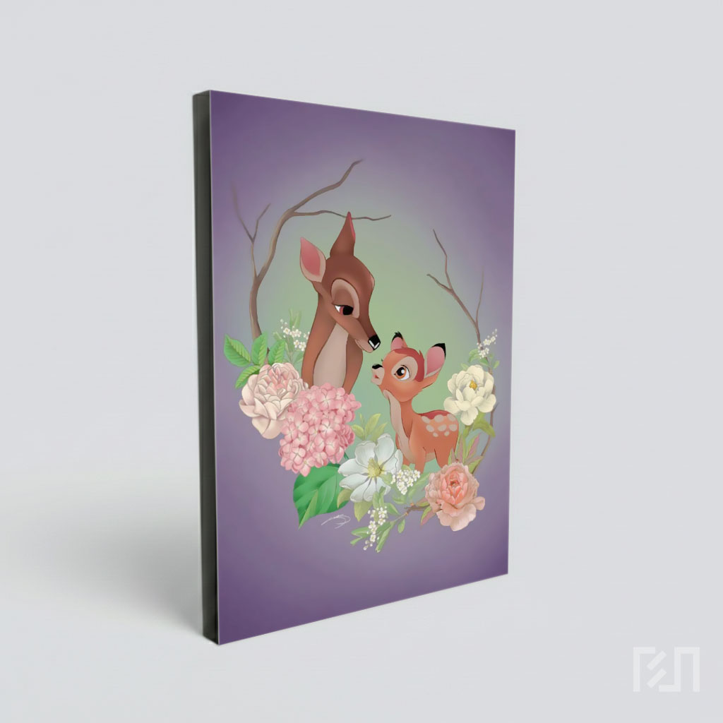 Ilustrasi Bambi dan Ibunya dengan Bunga