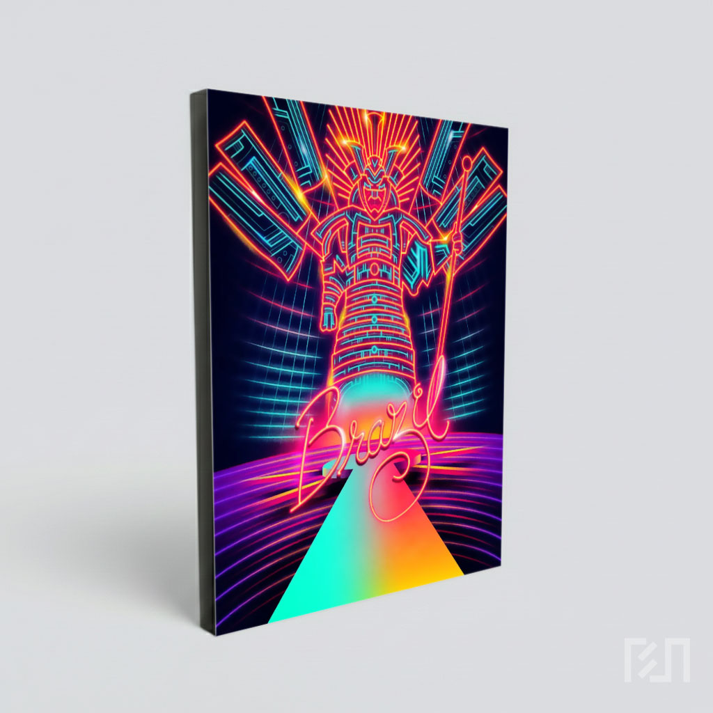 Ilustrasi Neon Samurai Brazil Gaya Synthwave