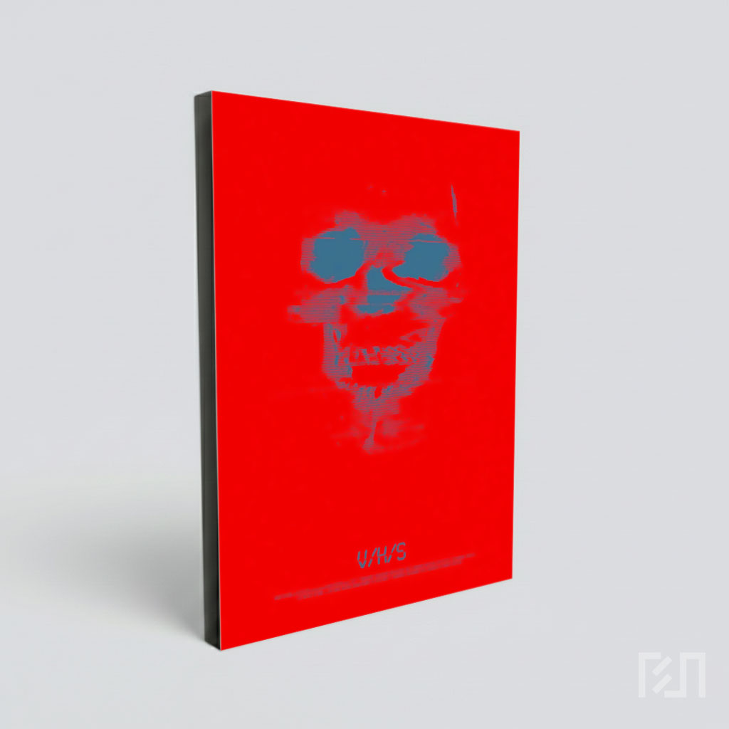 Ilustrasi Wajah Horor Glitch Latar Merah
