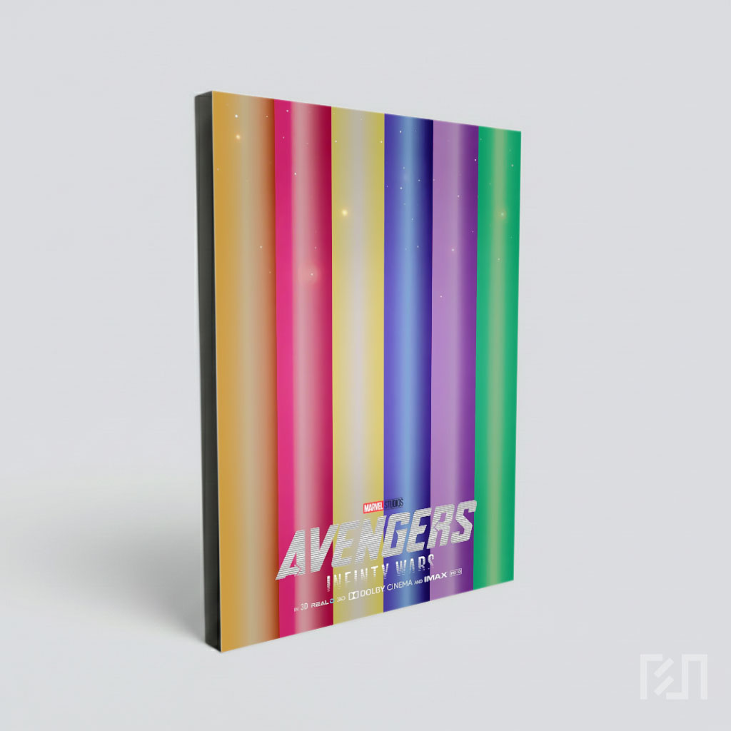 Poster Avengers dengan Latar Belakang Garis Warna-Warni