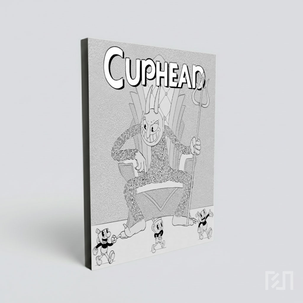 Poster Cuphead The Devil Hitam Putih