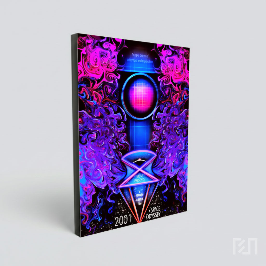Poster Film 2001: A Space Odyssey Gaya Neon Abstrak