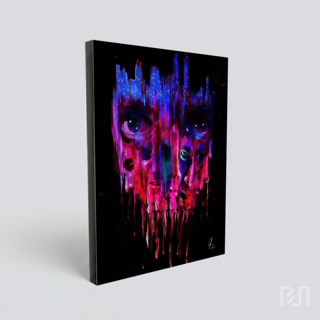Poster Film Abstrak Wajah Meleleh Neon