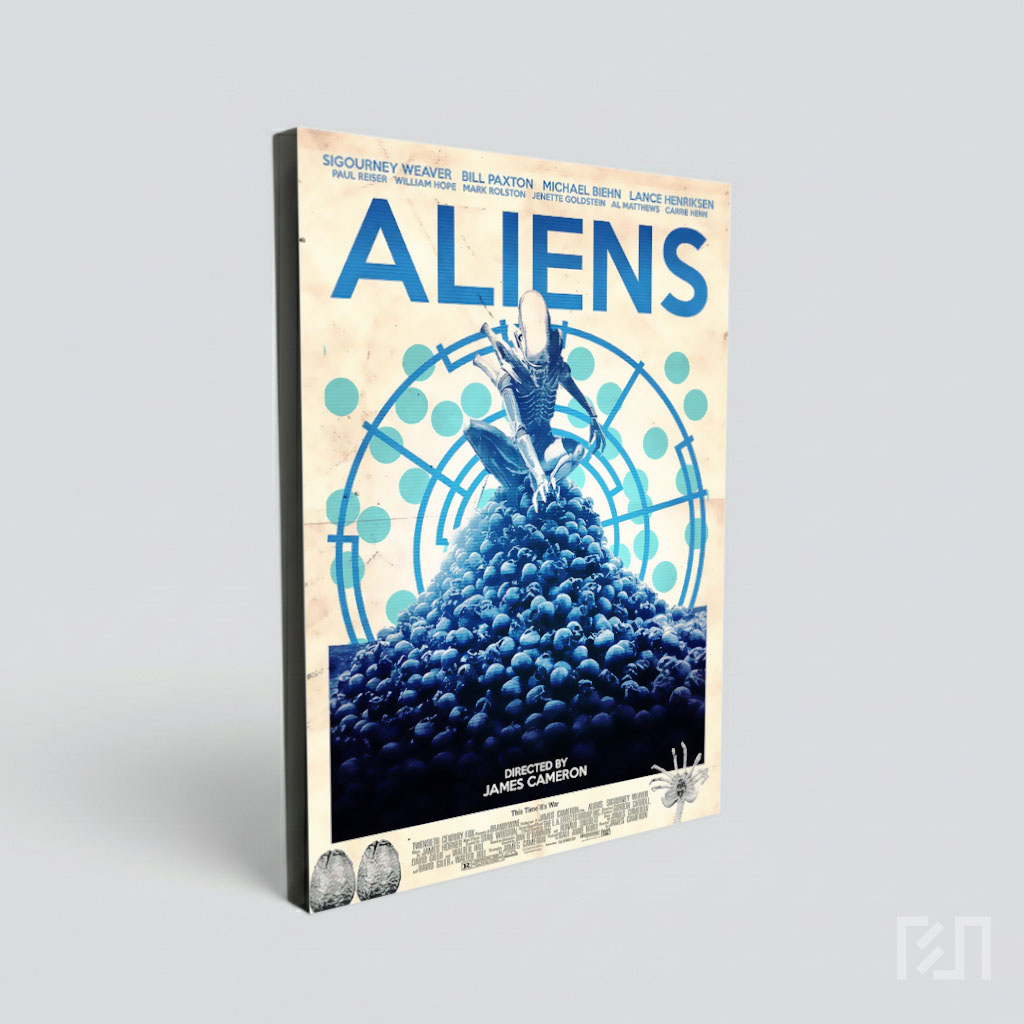 Poster Film Alien Xenomorph Duduk di Atas Tumpukan Tengkorak