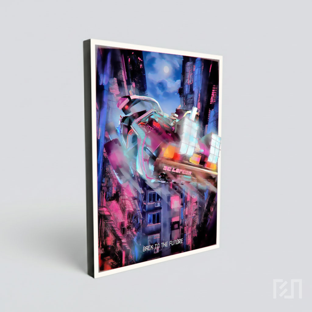 Poster Film Delorean Terbang Cyberpunk