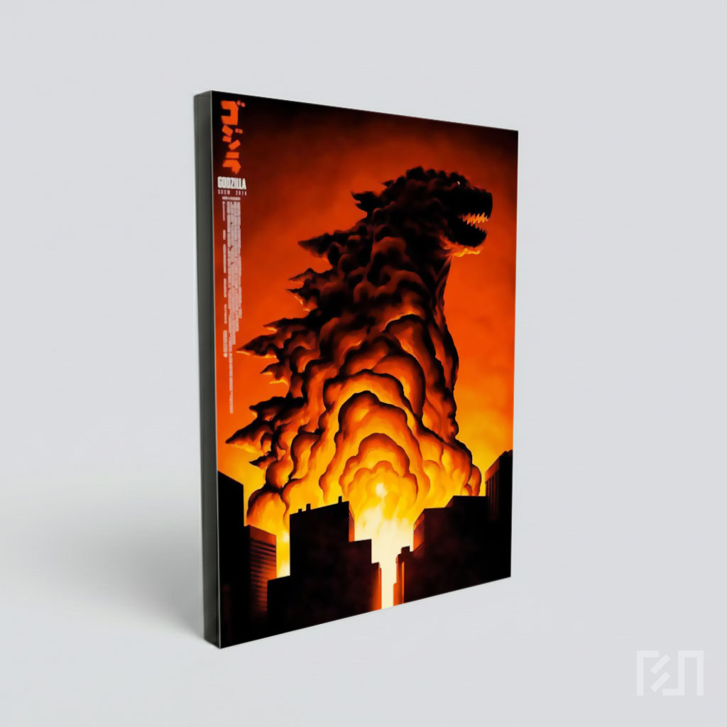 Poster Film Godzilla 2014 Berwarna Oranye Menyala