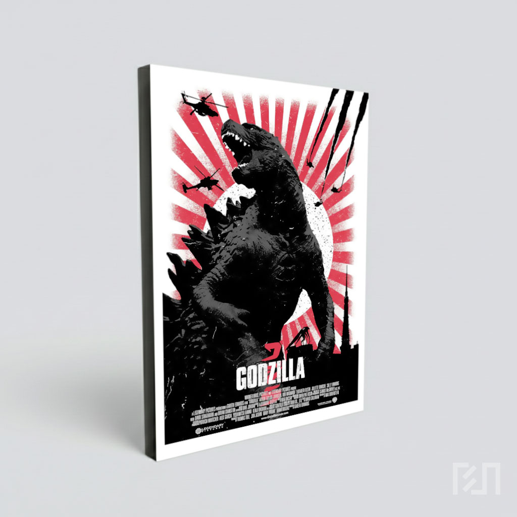 Poster Film Godzilla 2014 Gaya Retro Matahari Terbit