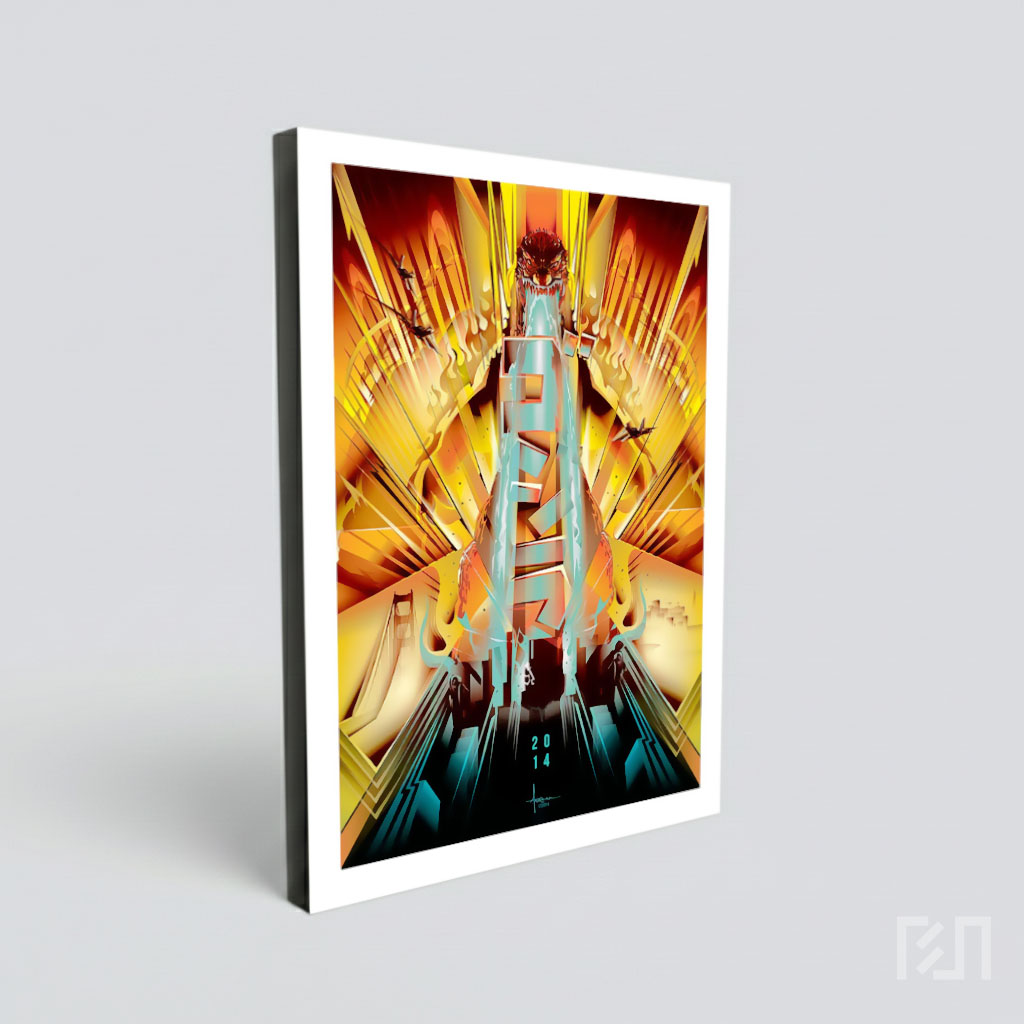 Poster Film Godzilla 2014 Seni Art Deco