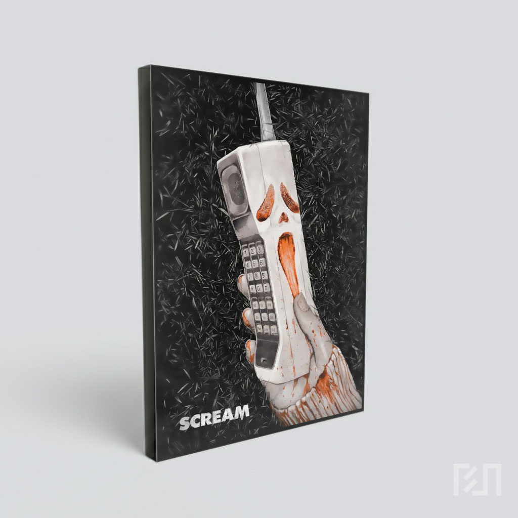 Poster Film Horor Scream dengan Telepon Jadul