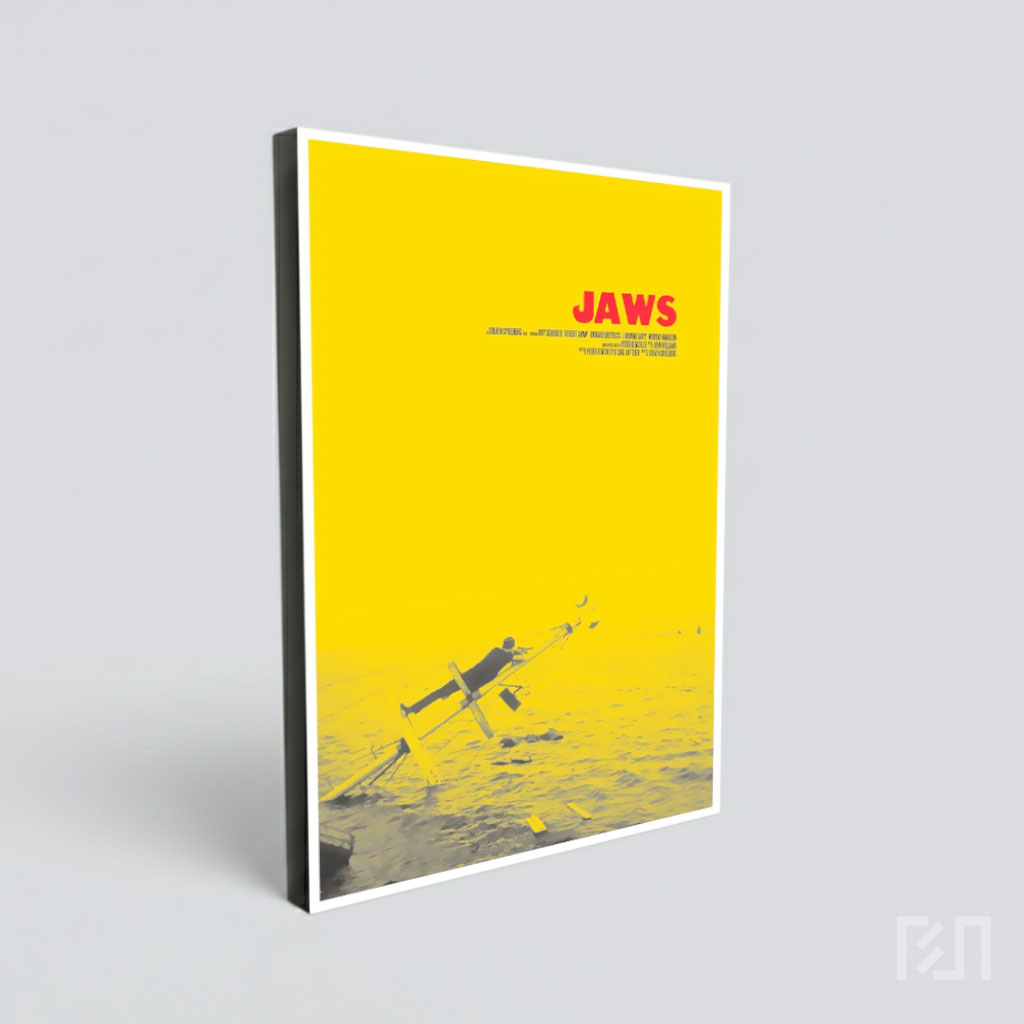 Poster Film Jaws Minimalis Berwarna Kuning
