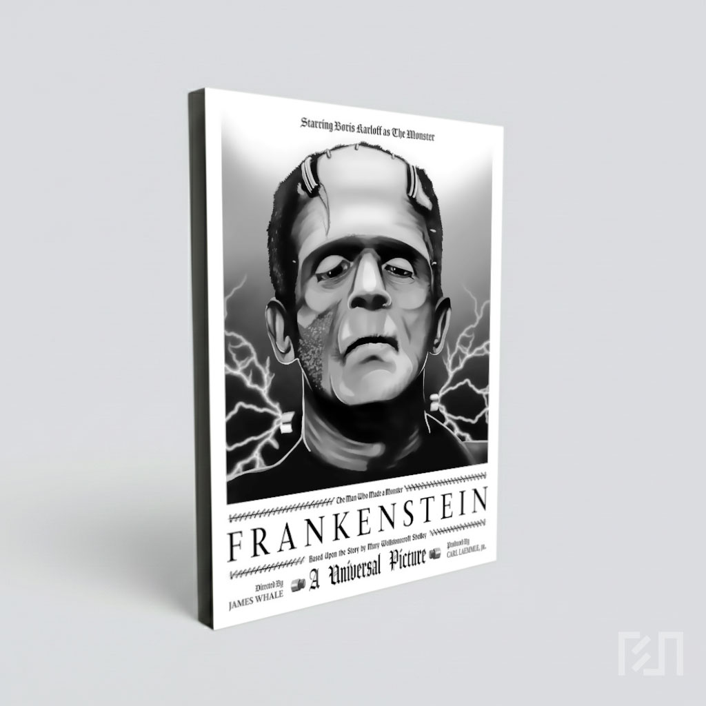 Poster Film Klasik Frankenstein Hitam Putih