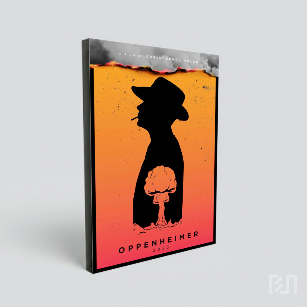 Poster Film Oppenheimer Siluet Hitam Oranye