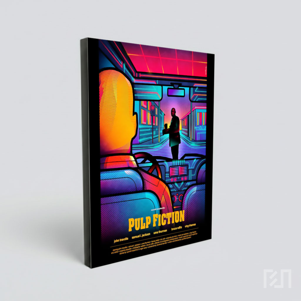 Poster Film Pulp Fiction Gaya Neon Synthwave