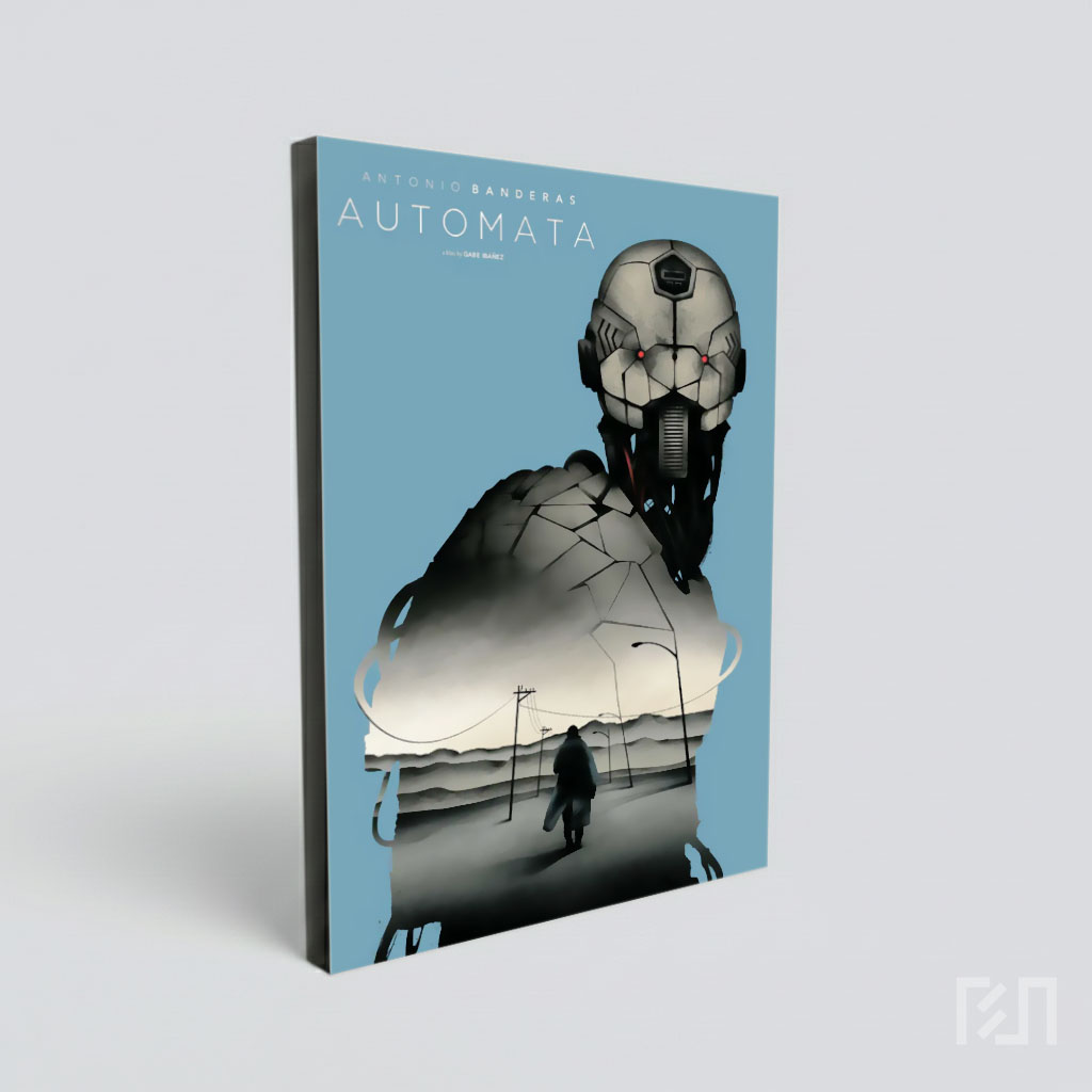 Poster Film Sci-Fi Robot dan Lanskap Post-Apokaliptik