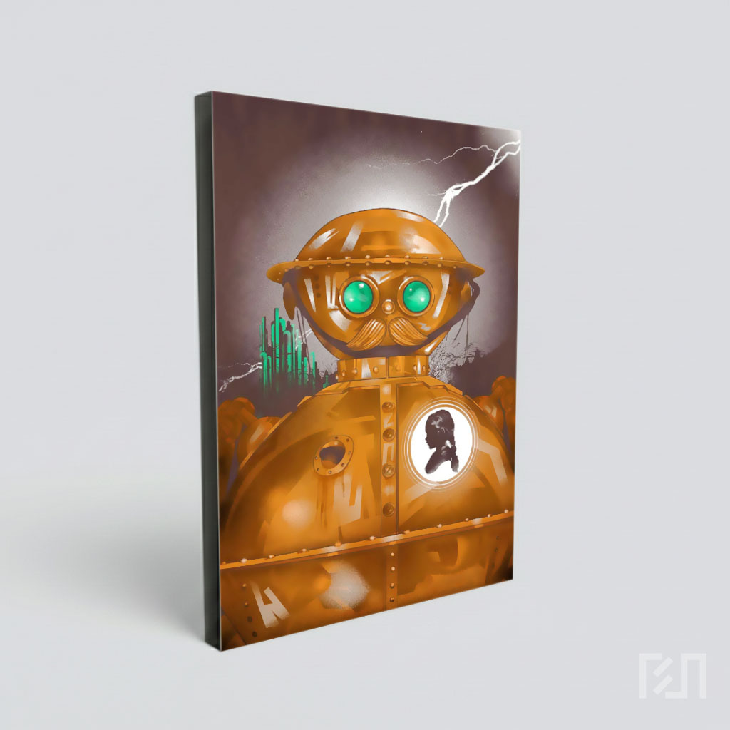 Poster Film Steampunk Robot dengan Siluet Gadis