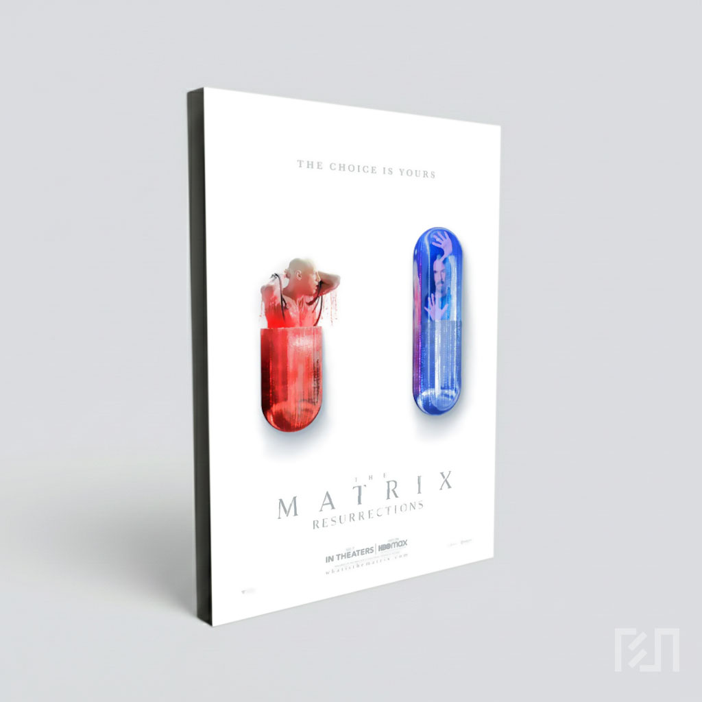 Poster Film The Matrix Resurrections Pil Merah Biru