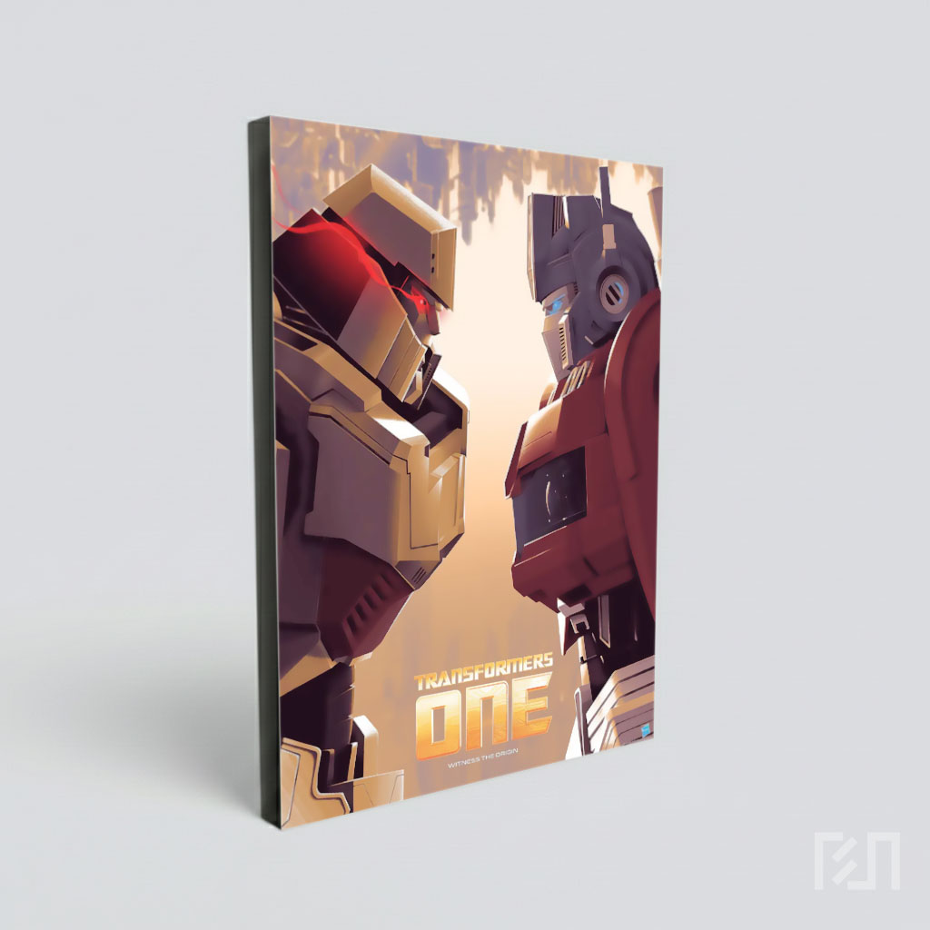 Poster Film Transformers One Menampilkan Optimus dan Megatron
