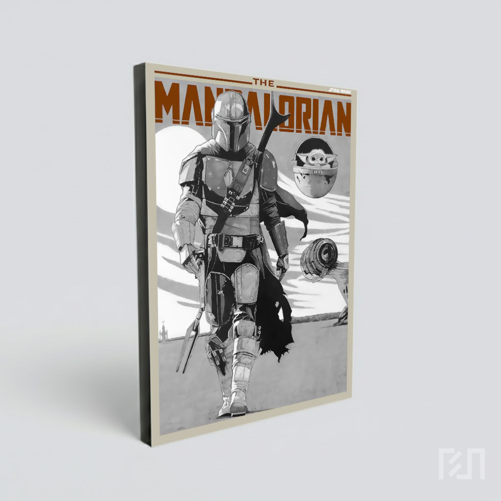 Poster Hitam Putih The Mandalorian dan Grogu
