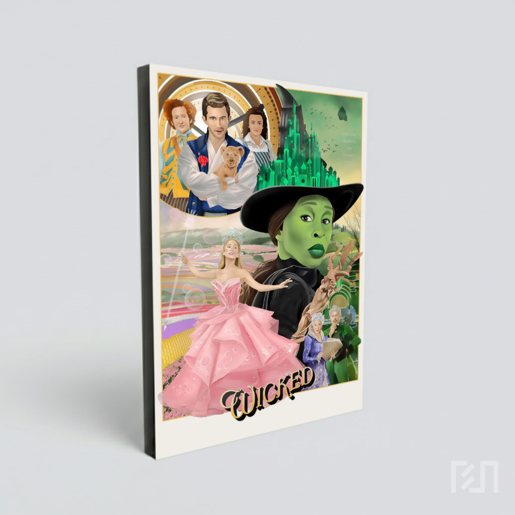 Poster Ilustrasi Film Wicked Featuring Elphaba dan Glinda