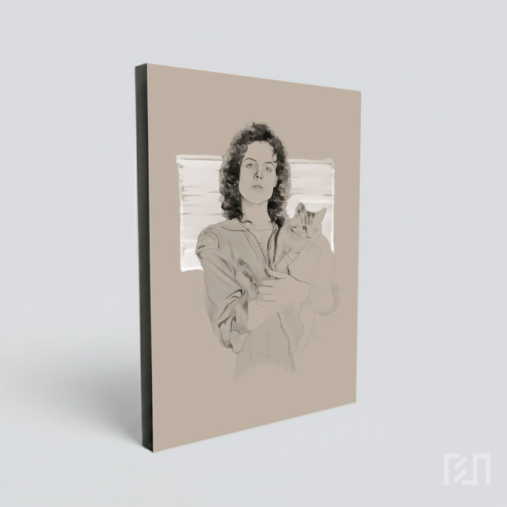 Poster Ilustrasi Ripley dan Jonesy Film Alien