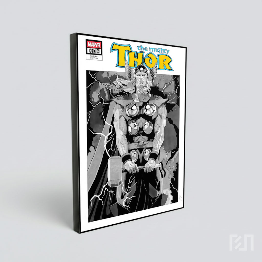 Poster Ilustrasi Thor Marvel Comics Hitam Putih