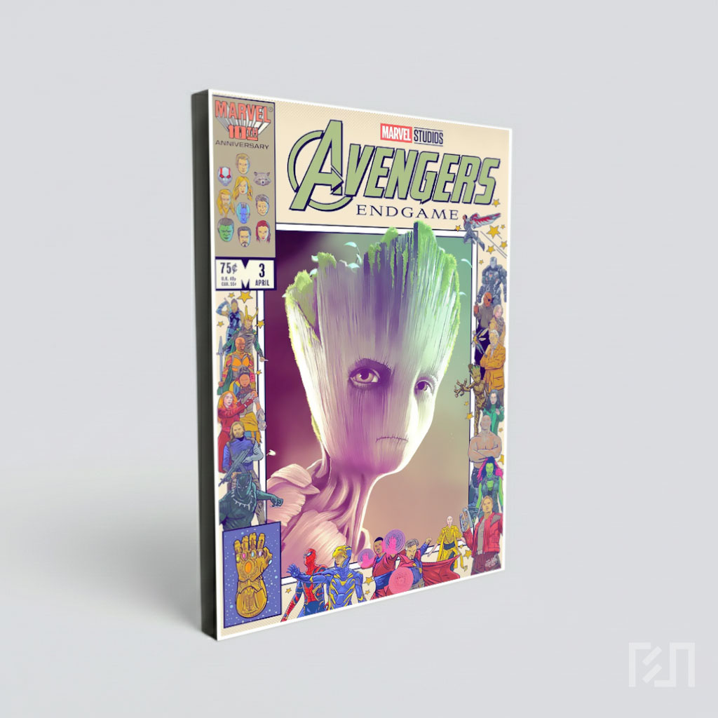 Poster Komik Avengers Endgame dengan Karakter Groot