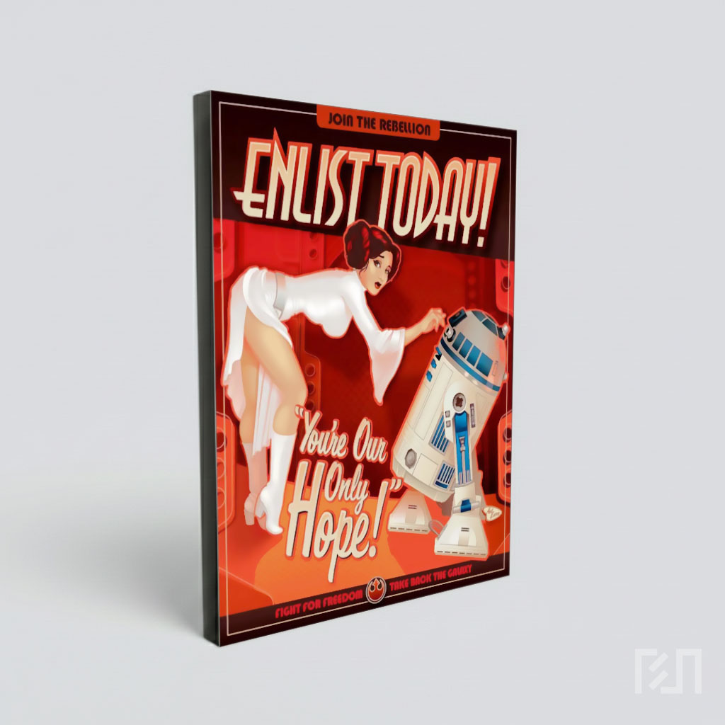 Poster Pin-up Star Wars Princess Leia dan R2-D2