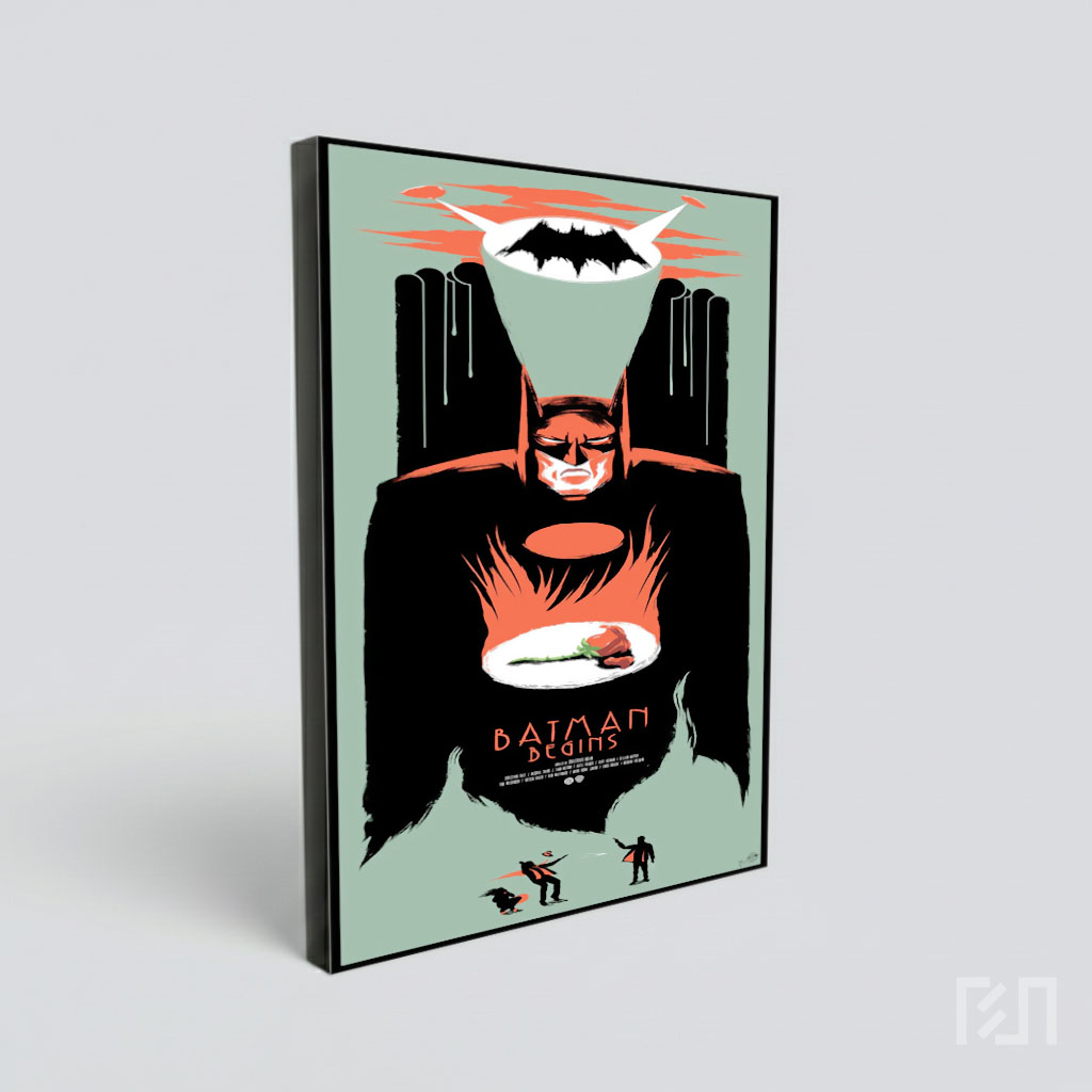 Poster Seni Batman dengan Mawar Merah