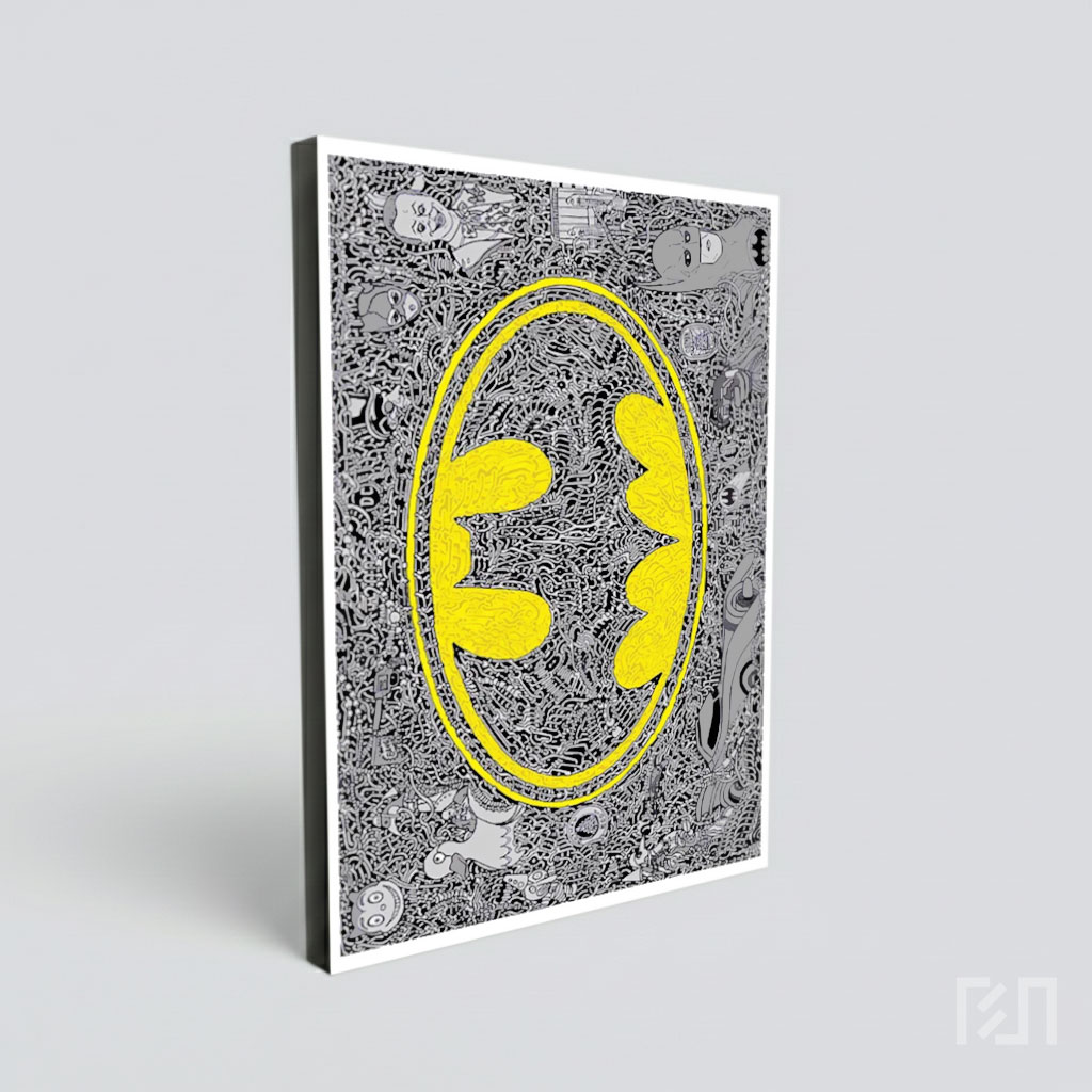 Poster Seni Batman Doodling Hitam Kuning