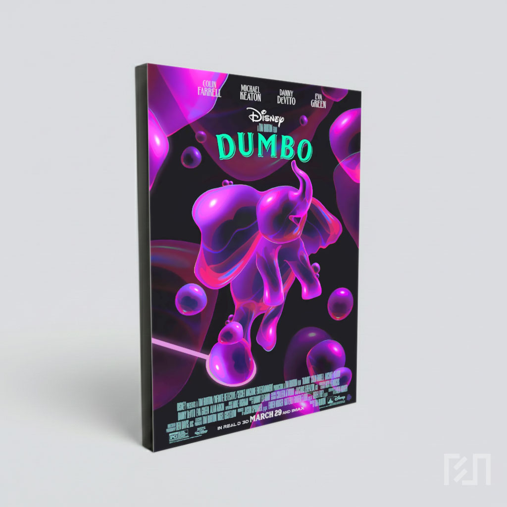 Poster Seni Digital Dumbo Bergaya Neon Futuristik