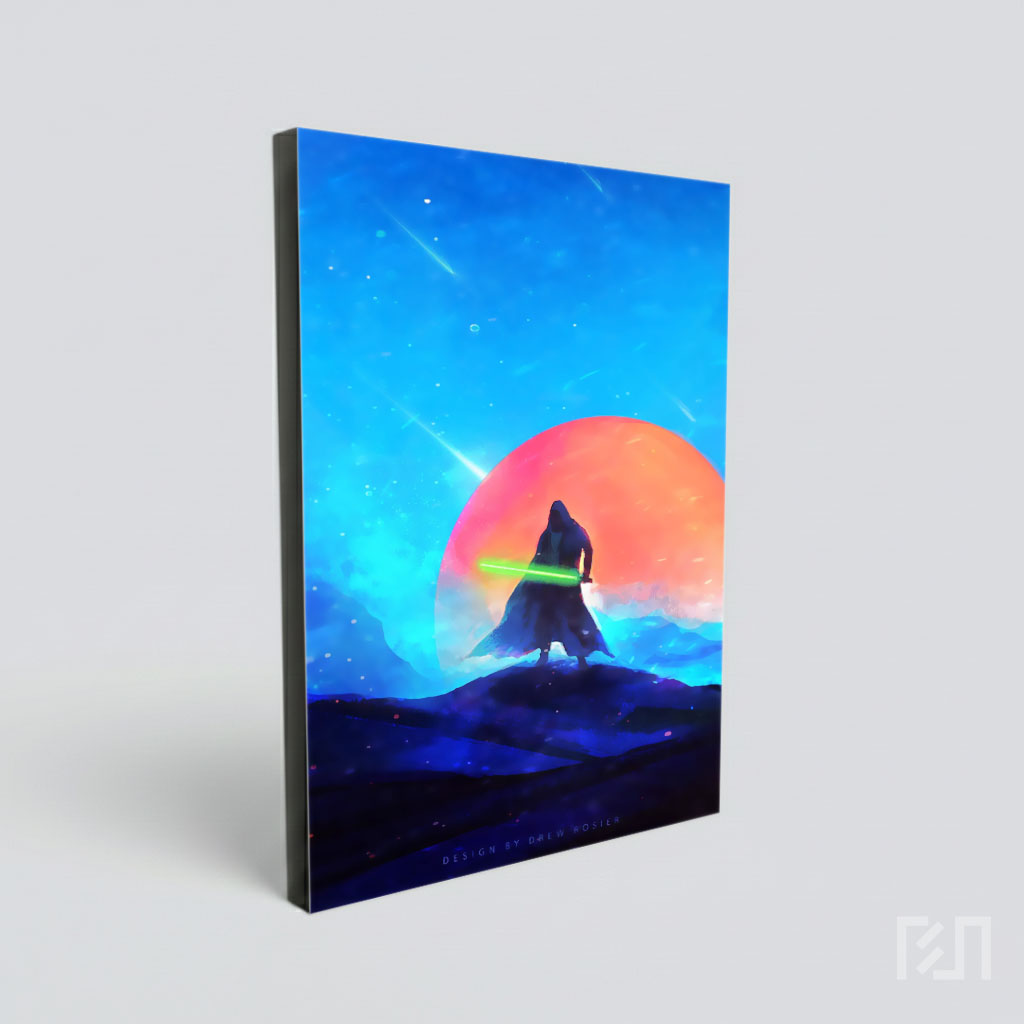 Poster Seni Digital Jedi dengan Lightsaber Hijau