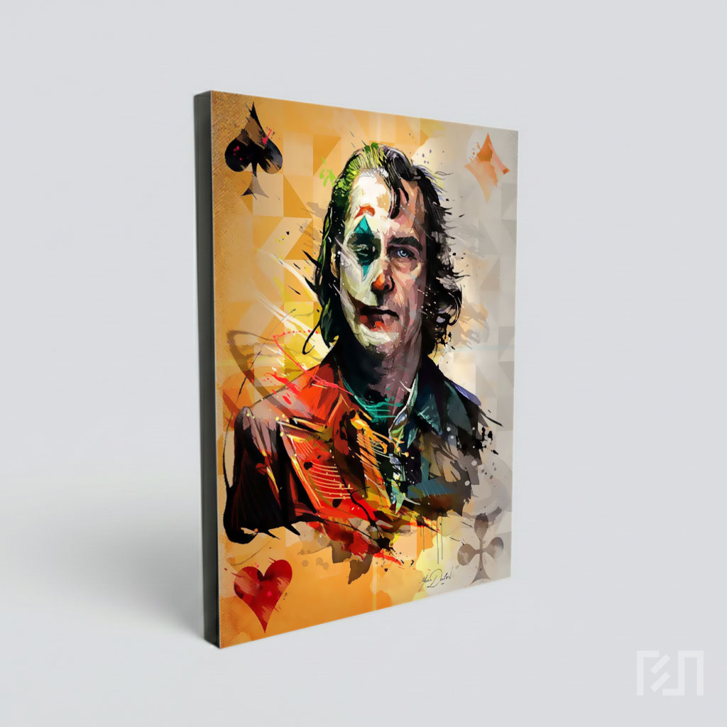Poster Seni Digital Joker dengan Latar Kartu Remi