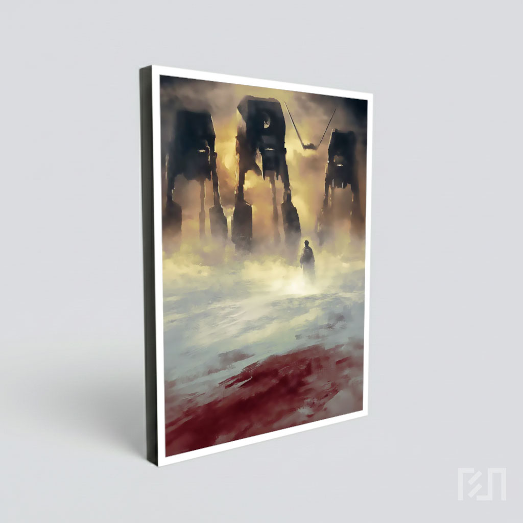 Poster Seni Digital Pertempuran Sci-Fi di Planet Es
