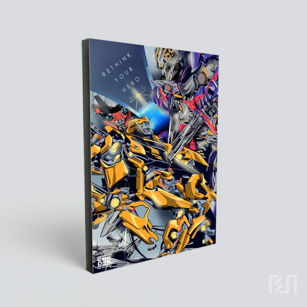 Poster Seni Digital Transformers Bumblebee dan Optimus Prime