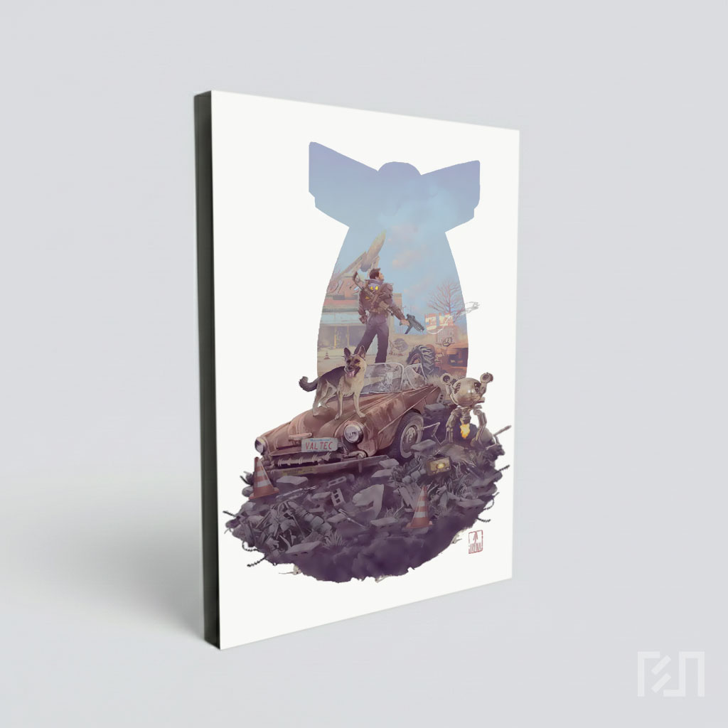 Poster Seni Fallout 4 dengan Lone Wanderer dan Dogmeat