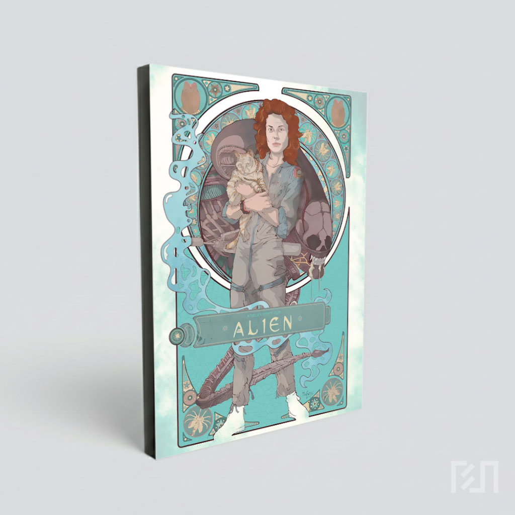 Poster Seni Film Alien (1979) Gaya Art Nouveau
