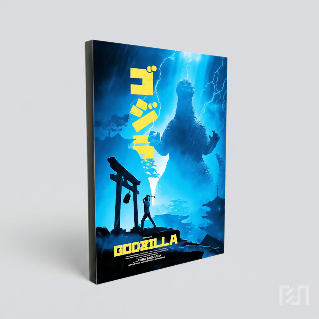 Poster Seni Film Godzilla Berlatar Kuil Jepang