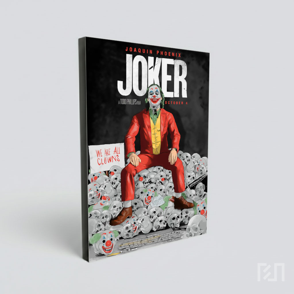 Poster Seni Film Joker Duduk di Atas Tumpukan Tengkorak
