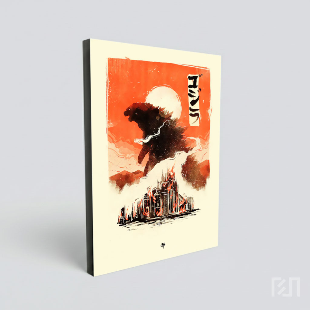 Poster Seni Godzilla Bergaya Jepang