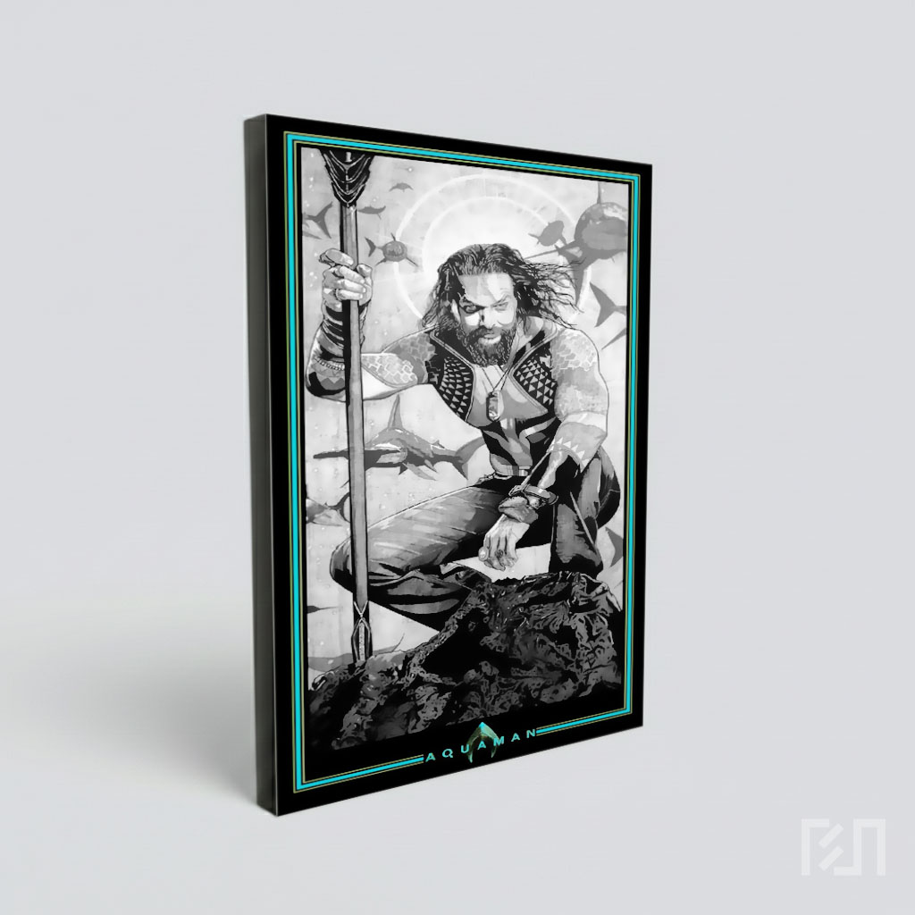 Poster Seni Hitam Putih Aquaman Jason Momoa