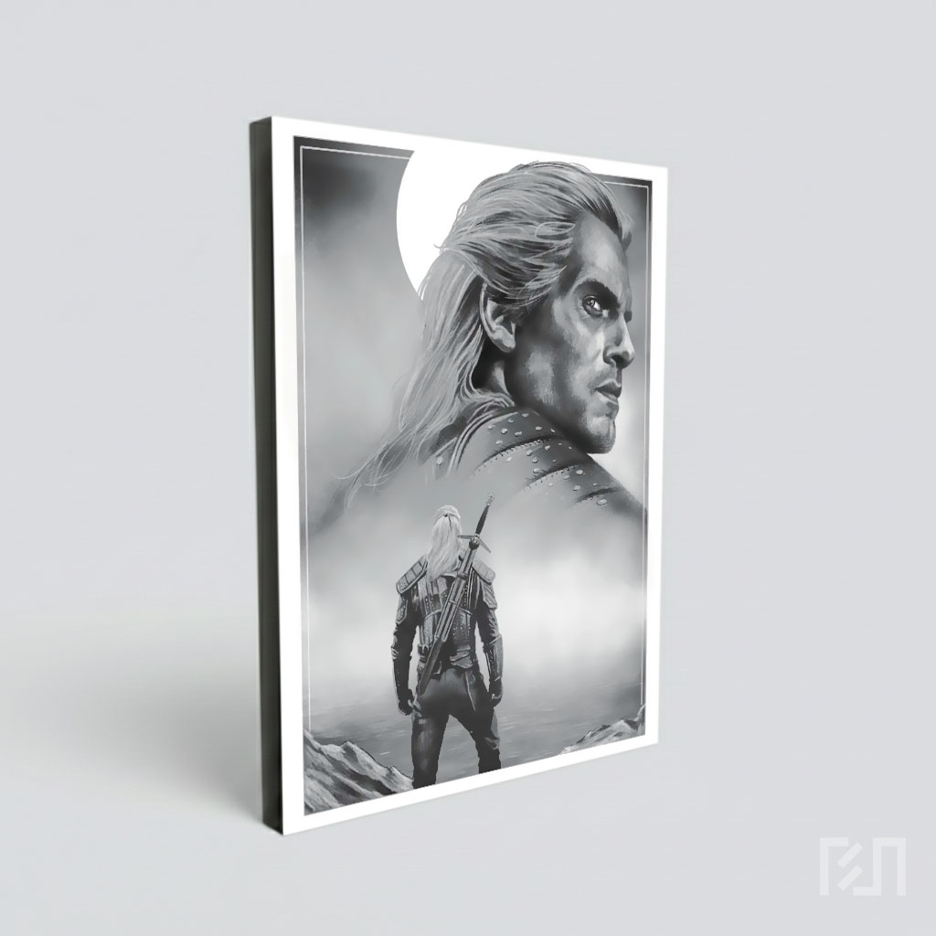 Poster Seni Hitam Putih Geralt of Rivia The Witcher