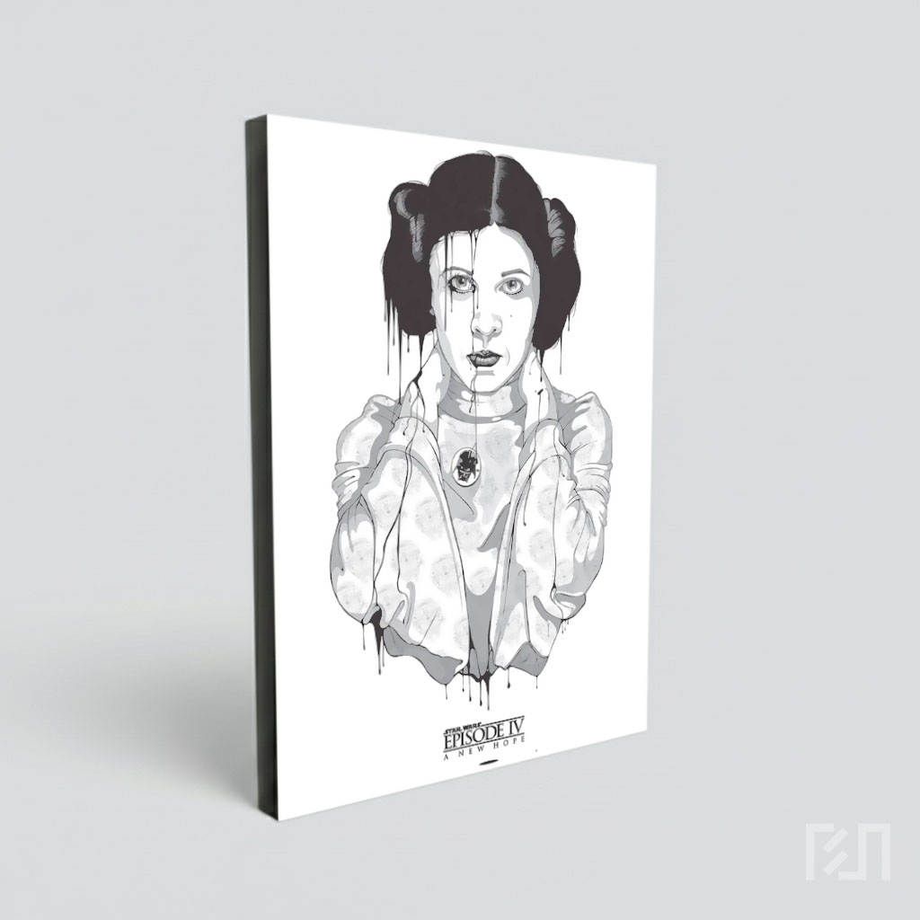 Poster Seni Hitam Putih Princess Leia Star Wars