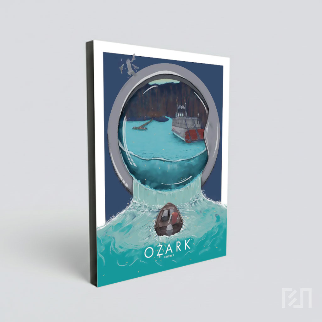 Poster Seni Ilustrasi Air dan Perahu Misterius