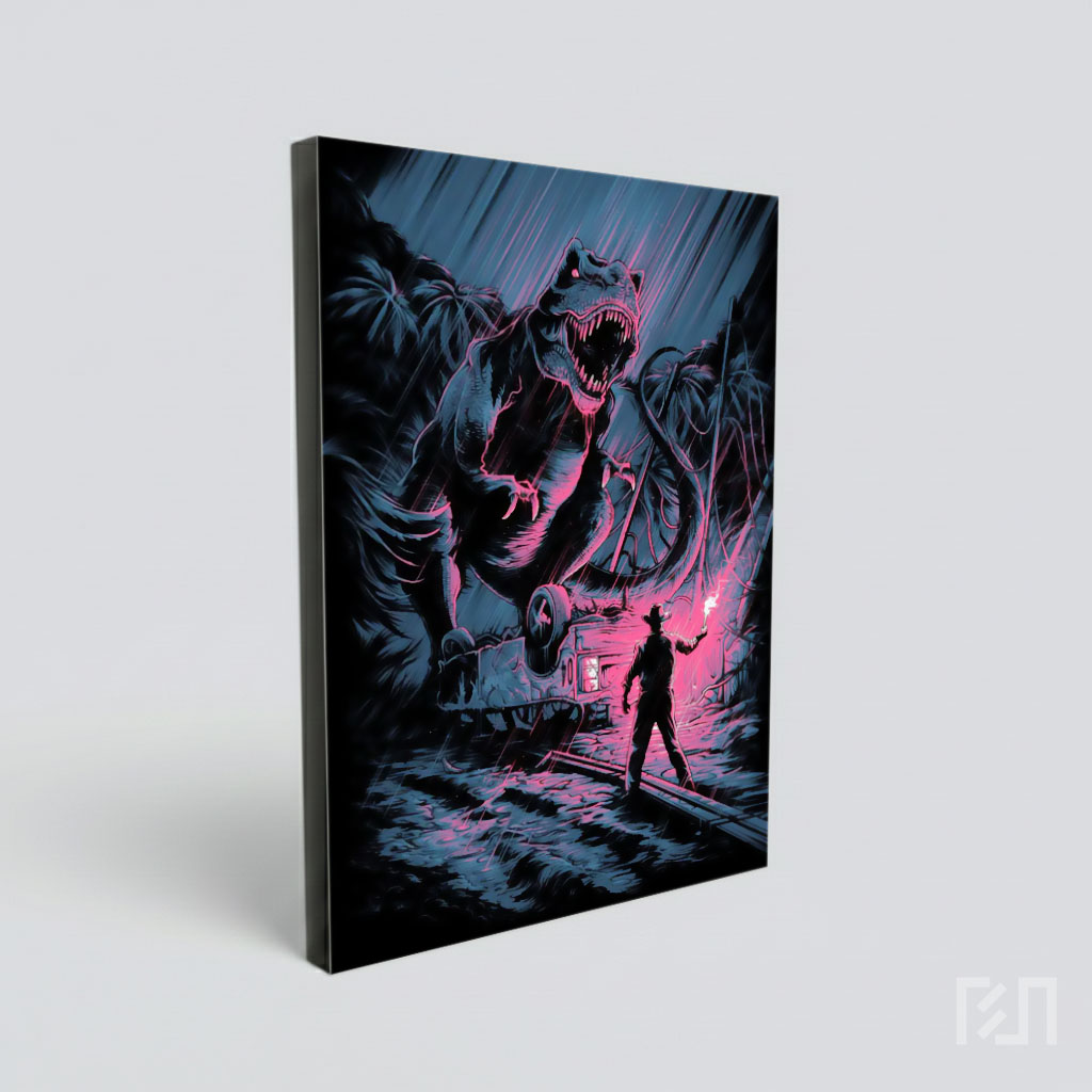 Poster Seni Jurassic Park T-Rex dan Alan Grant