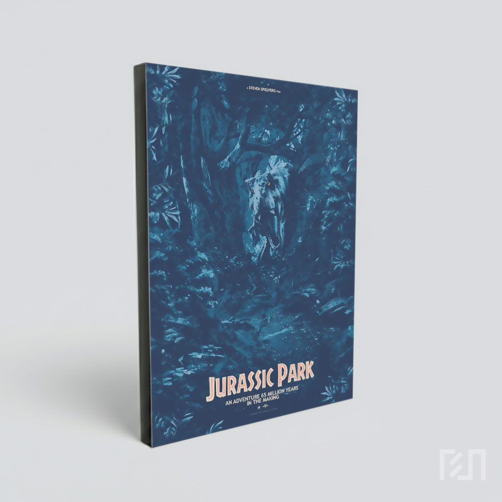 Poster Seni Jurassic Park T-Rex Hutan Gelap