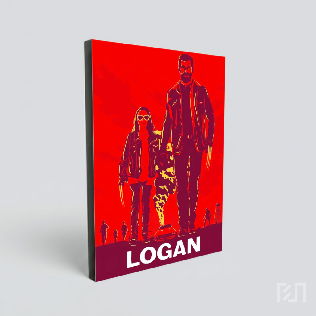 Poster Seni Logan dan X-23 dalam Gaya Grafis Merah