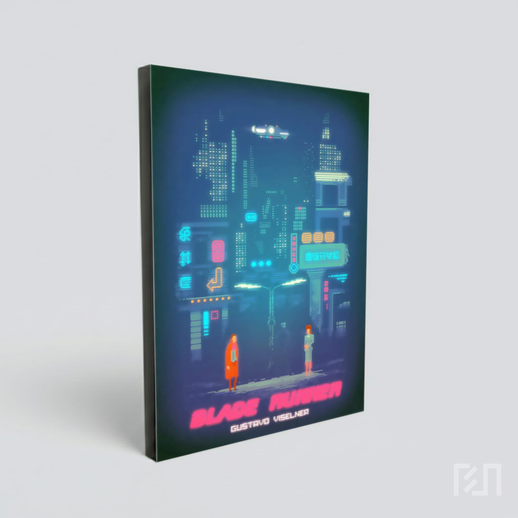 Poster Seni Piksel Kota Cyberpunk Neon