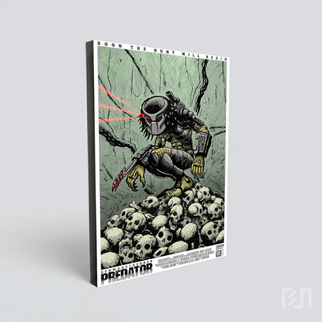 Poster Seni Predator di Atas Tumpukan Tengkorak