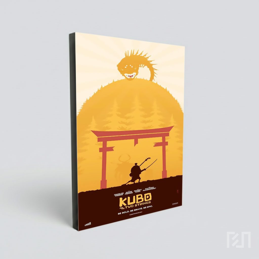 Poster Seni Siluet Samurai dan Gerbang Torii