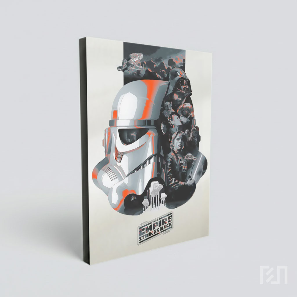 Poster Seni Star Wars: Helm Stormtrooper dan Karakter Ikonik